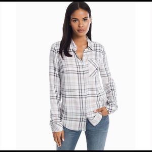 White House Black Market Plaid Button Down Blouse